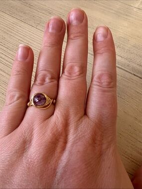 Handmade Gold-Plated Wire-Wrap Ring with Agate | Size 8.5